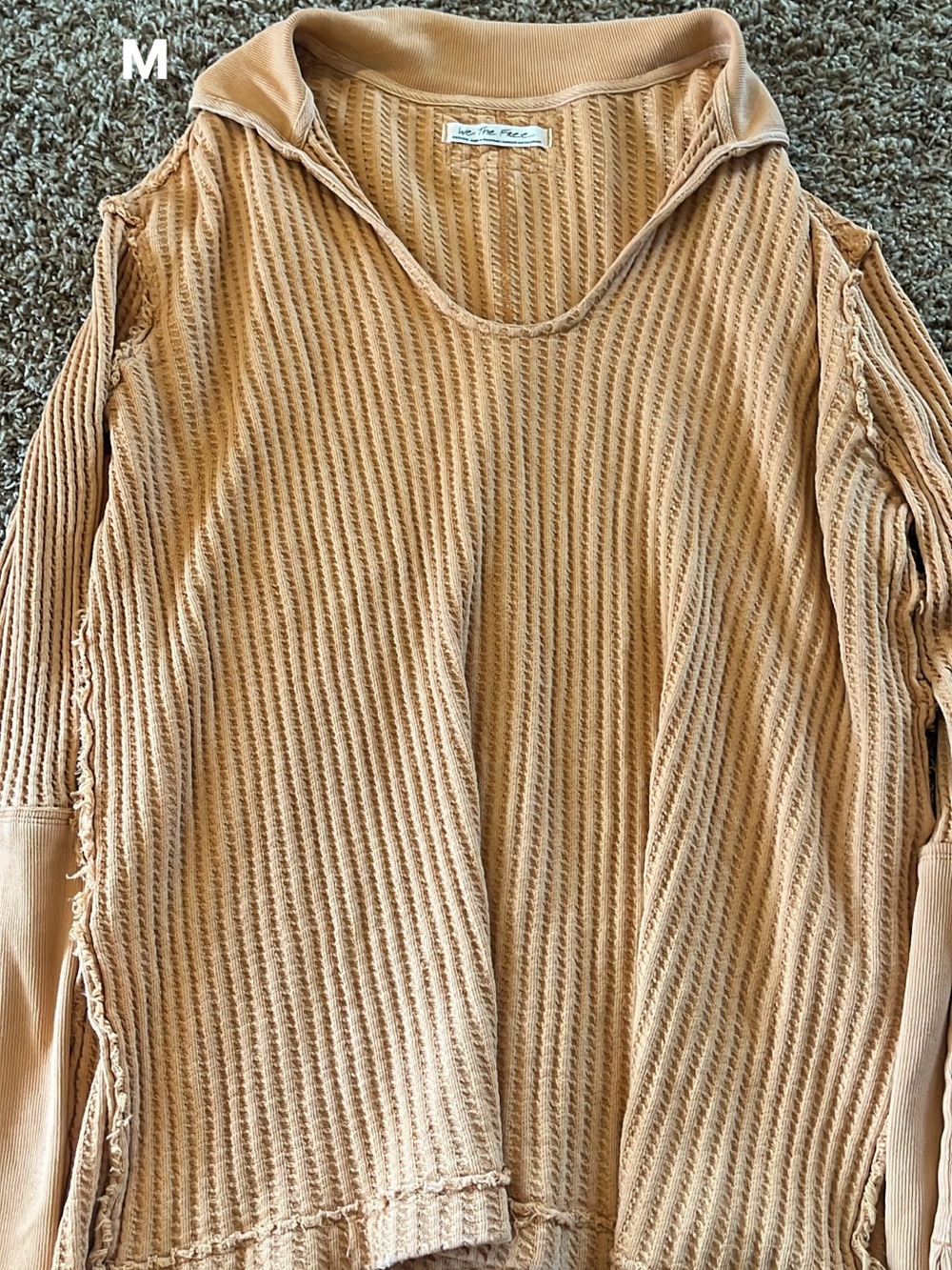 Free People Camel Textured Waffle Pullover